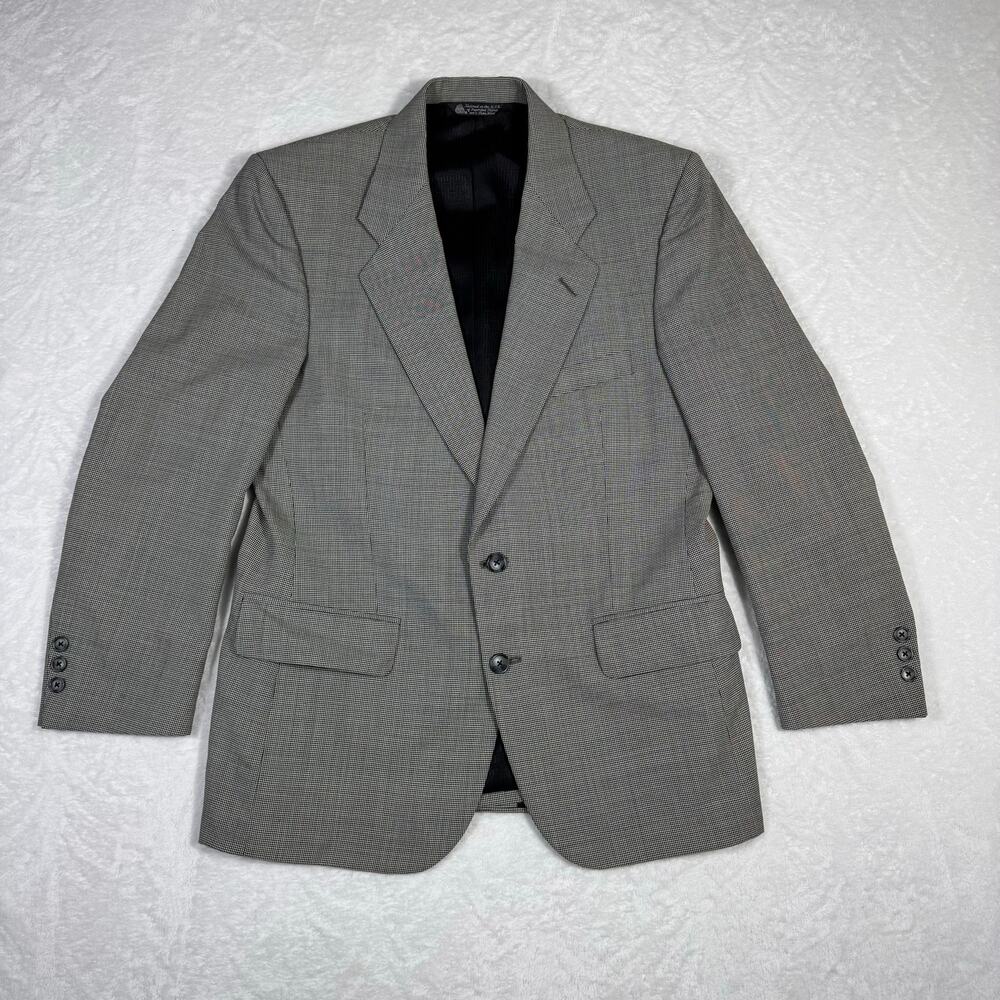 Halston Pure Wool‎ Men's 40R Blazer USA Made Sports Coat Black White 2 Button